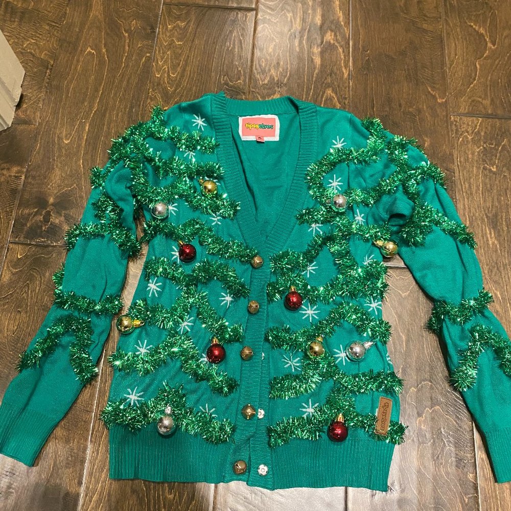 Women's Tipsy Elves Garland and Bells Christmas Sweater, Size M